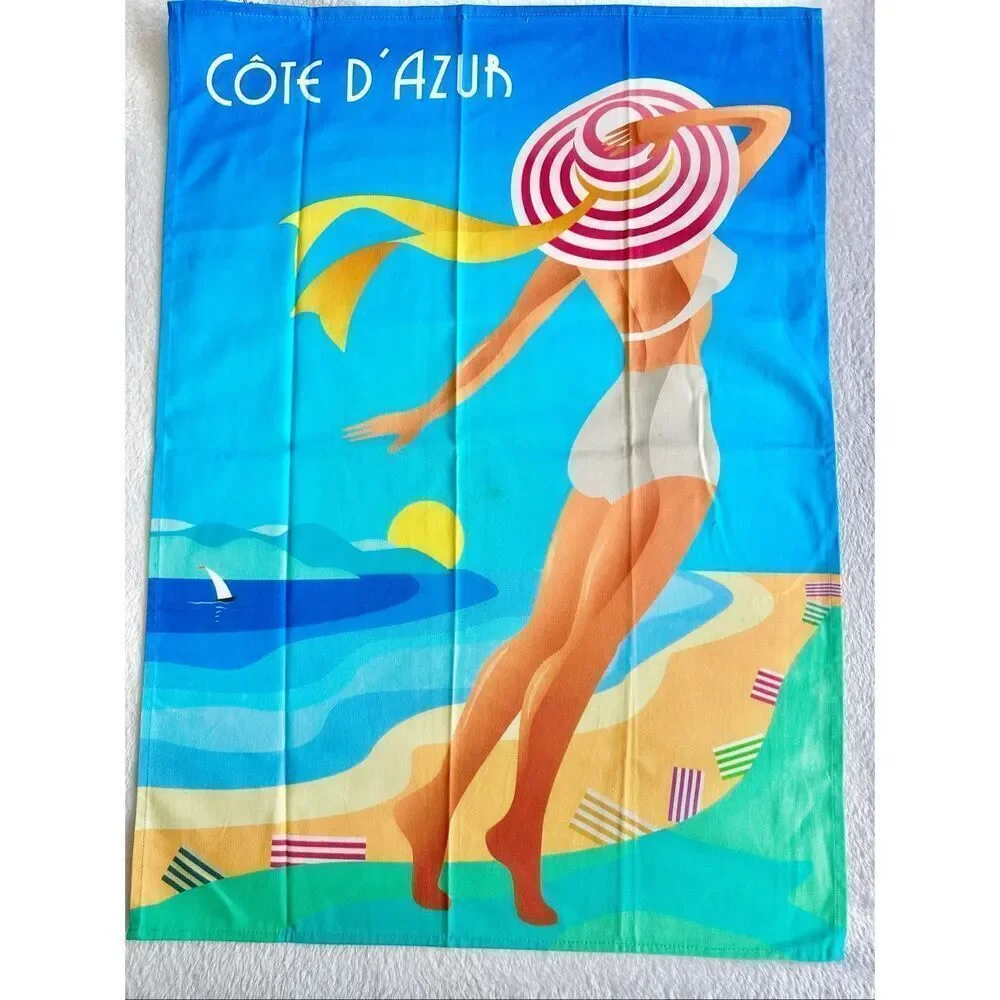 Tissus Toselli Cote d’Azur French Riviera Tea Towel Cotton Made in France Beach
